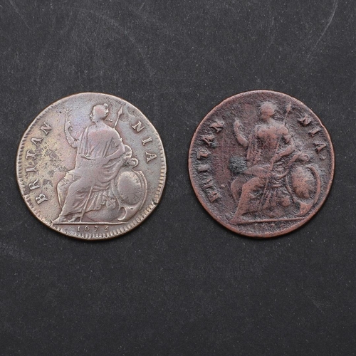 746 - A CHARLES II COPPER HALFPENNY, 1673. A Charles II Halfpenny, cuirassed bust l. reverse seated figure... 