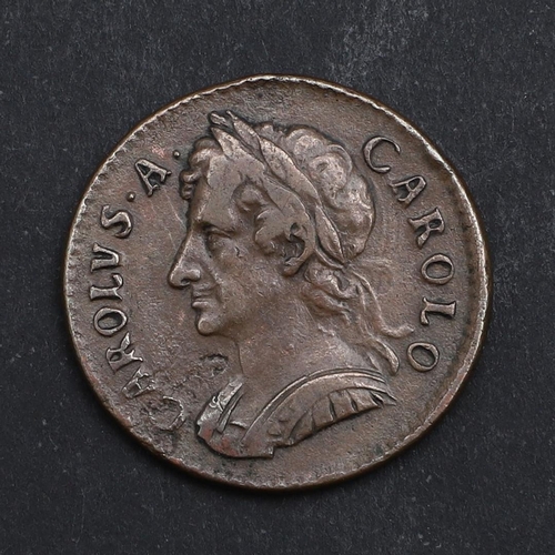 748 - A CHARLES II COPPER FARTHING, 1675. A Charles II Farthing, cuirassed bust l. reverse seated figure o... 