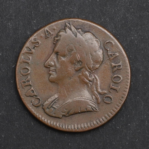749 - A CHARLES II COPPER FARTHING, 1679. A Charles II Farthing, cuirassed bust l. reverse seated figure o... 