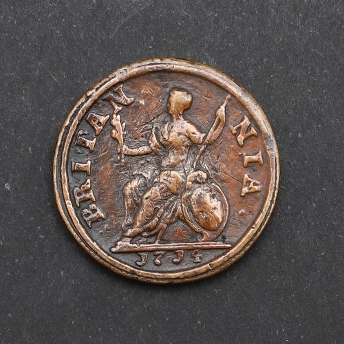 764 - A QUEEN ANNE PATTERN FARTHING, 1714. A Queen Anne pattern farthing, draped bust l. within Anna Dei G... 