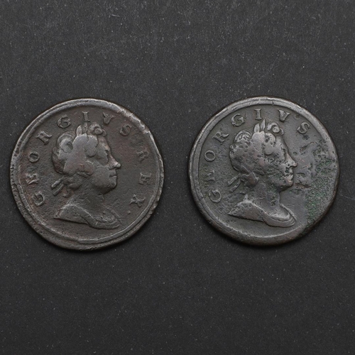 767 - TWO GEORGE I HALFPENCE, DUMP ISSUES, 1717 AND 1718. Two George I halfpence, dump issue,  laureate an... 