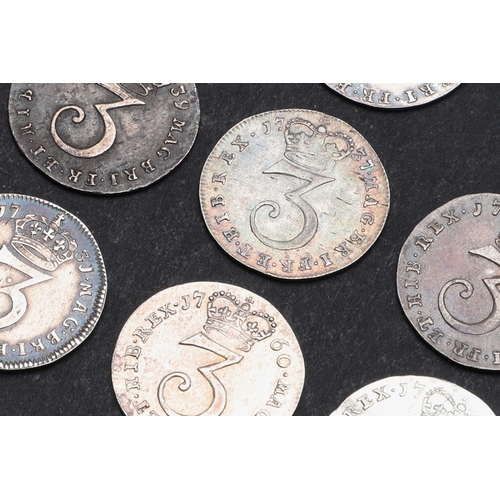 776 - A COLLECTION OF GEORGE II THREEPENCE, 1729 AND LATER. A collection of George II threepence, young la... 