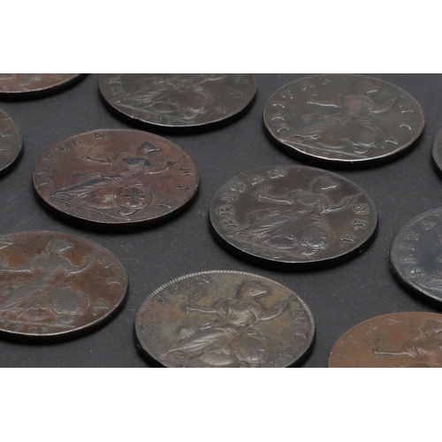 777 - A COLLECTION OF GEORGE II HALFPENCE 1729 AND LATER. A collection of George II halfpence, young laure... 