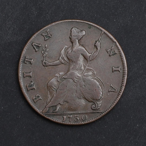 778 - A GEORGE II HALFPENCE 1730 WITH ERROR. A George II halfpence, young laureate and cuirassed bust l. r... 