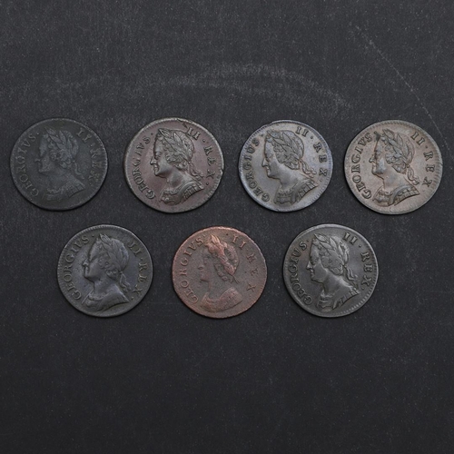 780 - A COLLECTION OF GEORGE II COPPER FARTHINGS, 1739 AND LATER. A collection of George II farthings, lau... 
