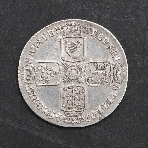 783 - A GEORGE II LIMA SIXPENCE, 1745. A George II sixpence, old laureate and draped bust l. with Lima bel... 