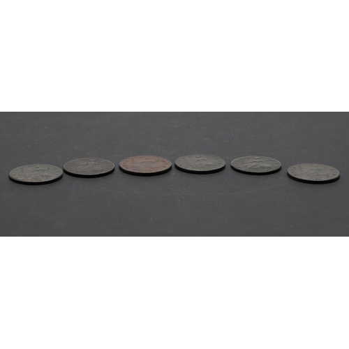 784 - A COLLECTION OF GEORGE II HALFPENCE 1745 AND LATER. A collection of George II halfpence, old laureat... 