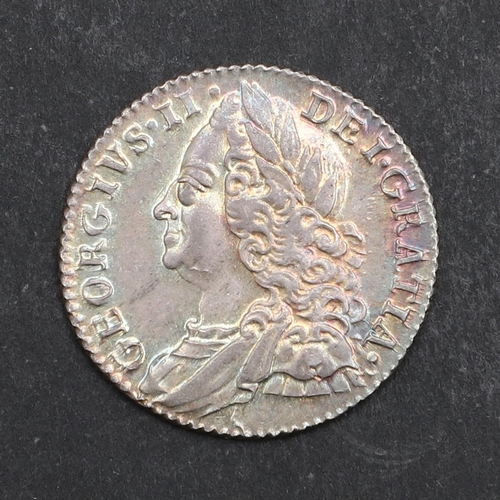 786 - A GEORGE II SIXPENCE, 1757. A George II sixpence, old laureate and draped bust l. reverse with plain... 