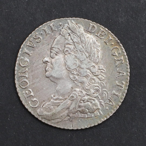 787 - A GEORGE II SHILLING, 1758. A George II Shilling, old laureate and draped bust l. reverse with plain... 