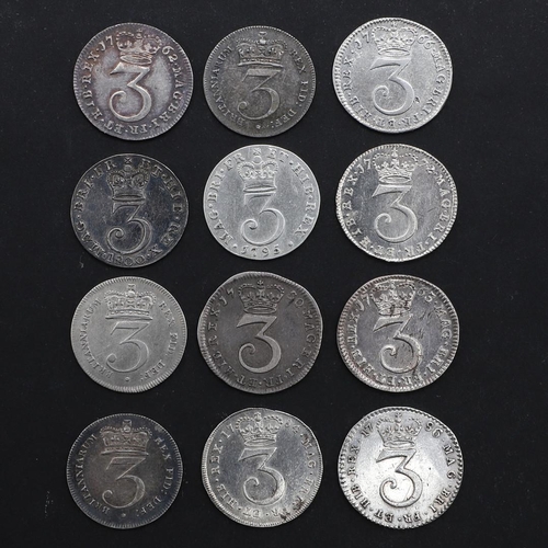 792 - A COLLECTION OF GEORGE III THREEPENCE, 1762 AND LATER. A collection of George III threepence, young ... 