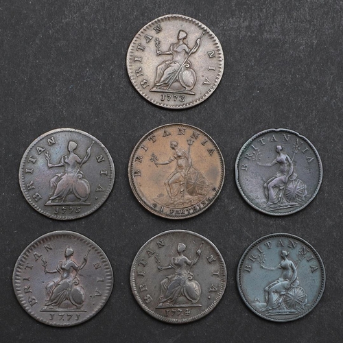 794 - A COLLECTION OF GEORGE III FARTHINGS 1771 AND LATER. A collection of George III farthings, laureate ... 