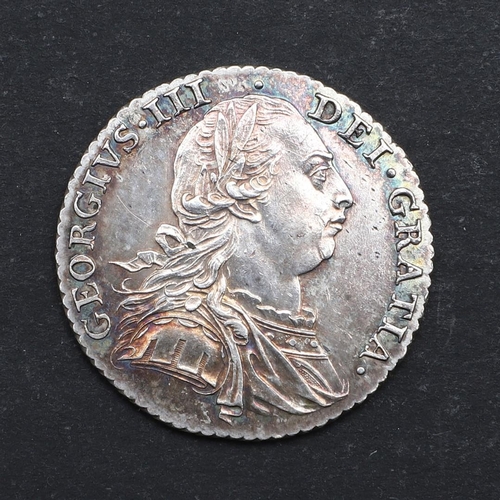 797 - A GEORGE III SHILLINGS, 1787. A George III Shillings, bare head r. reverse without semee of hearts, ... 