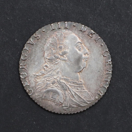 798 - A GEORGE III SIXPENCE, 1787. A George III sixpence, young laureate and draped bust, reverse with cro... 