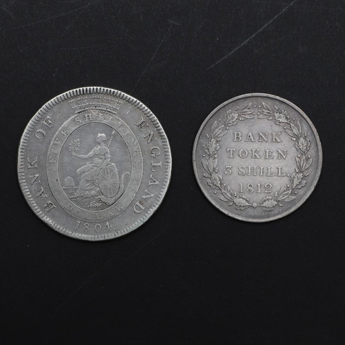 802 - A BANK OF ENGLAND DOLLAR AND SIMILAR THREE SHILLINGS. 1804 AND 1812. A Bank of England Dollar, laure... 
