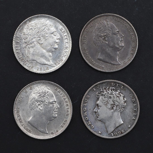 808 - A GEORGE III SIXPENCE AND THREE SIMILAR, 1816 AND LATER. A George III sixpence, laureate bust r. rev... 
