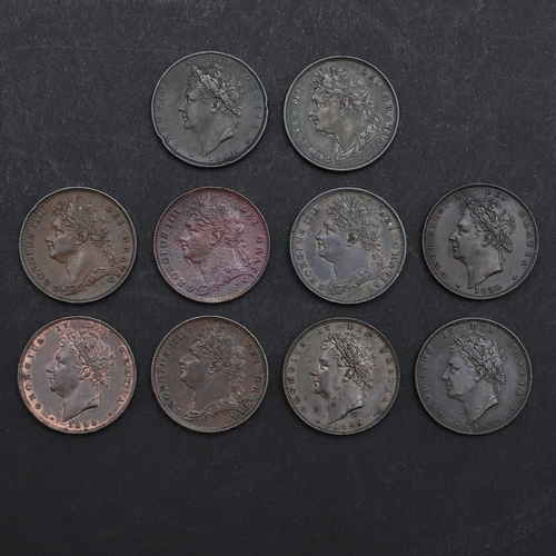 811 - A COLLECTION OF GEORGE IV FARTHINGS 1821 AND LATER. A collection of George IV farthings, laureate an... 