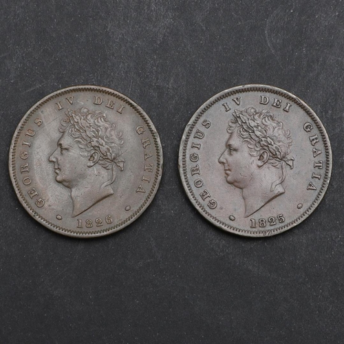 813 - GEORGE IV PENNIES FOR 1825 AND 1826. George IV copper pennies for 1825 and 1826 with thin line on sa... 