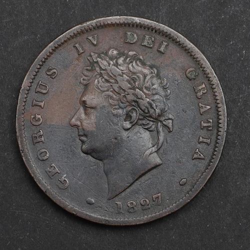 815 - GEORGE IV PENNY FOR 1827. George IV copper penny for 1827, laureate head l. reverse seated figure of... 