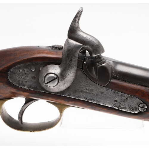1 - AN 1867 PERCUSSION SERVICE PISTOL. With a 20cm tapering barrel with government arrow and inspection ... 