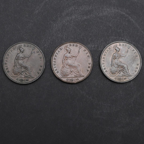 845 - THREE EARLY QUEEN VICTORIA PENNIES, 1853. Three Queen Victoria pennies, young head l. dated 1853, re... 