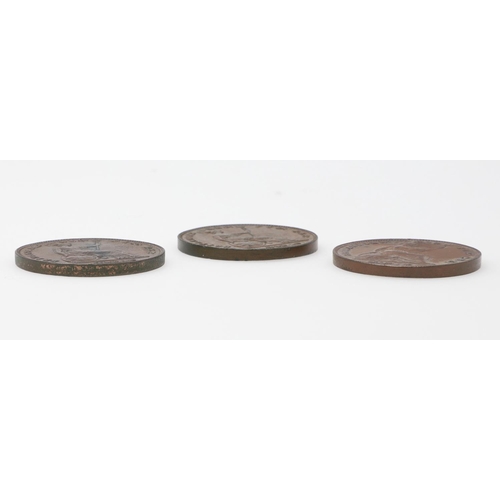 849 - THREE EARLY QUEEN VICTORIA PENNIES, 1857. Three Queen Victoria pennies, young head l. dated 1857, re... 