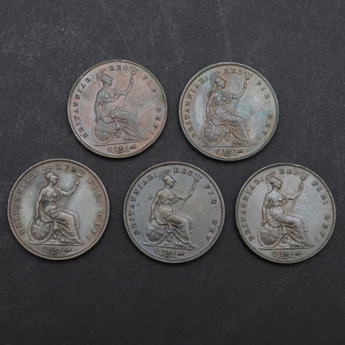 850 - FIVE EARLY QUEEN VICTORIA PENNIES, 1858. Five Queen Victoria pennies, young head l. dated 1858, reve... 