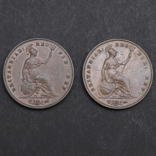 851 - TWO EARLY QUEEN VICTORIA PENNIES, 1859. Two Queen Victoria pennies, young head l. dated 1859, revers... 