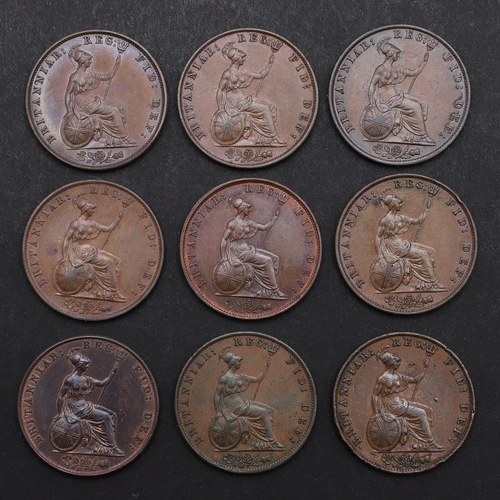 852 - A COLLECTION OF EARLY VICTORIAN HALFPENNIES, 1859 AND LATER. Queen Victoria Halfpennies, young head ... 