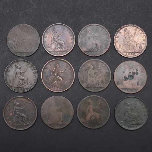 853 - A QUEEN VICTORIA PENNY, 1860 AND ELEVEN OTHERS. Queen Victoria, Penny, laureate bust l.with 15 leave... 