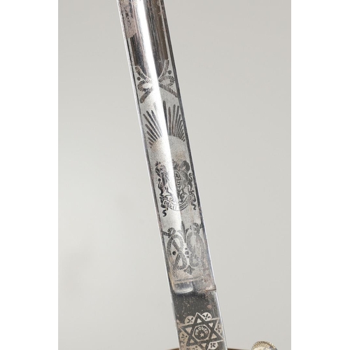 101 - AN ELIZABETH II NAVAL OFFICER's  SWORD BY GIEVES. A naval officer's  sword with a 79cm pointed and f... 