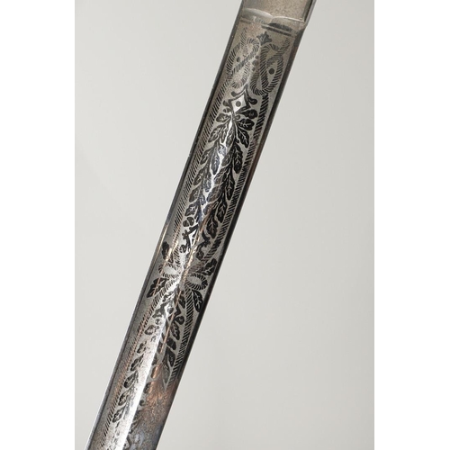 101 - AN ELIZABETH II NAVAL OFFICER's  SWORD BY GIEVES. A naval officer's  sword with a 79cm pointed and f... 