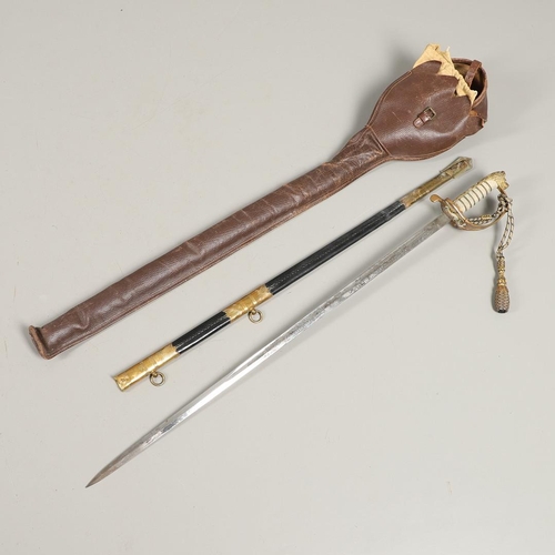 101 - AN ELIZABETH II NAVAL OFFICER's  SWORD BY GIEVES. A naval officer's  sword with a 79cm pointed and f... 