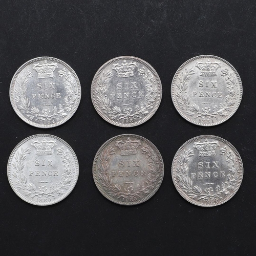 857 - A COLLECTION OF SIX VICTORIAN SIXPENCE, 1880 AND LATER. Six Queen Victoria sixpence, young head l., ... 