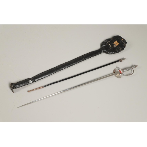 102 - A 20TH CENTURY CUT STEEL COURT SWORD. With an 81cm pointed tri-form blade with concave sides, the br... 