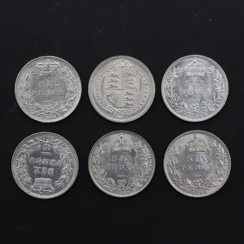 862 - A COLLECTION OF SIX VICTORIAN SIXPENCE, 1886 AND LATER. Six Queen Victoria sixpence, young head l., ... 