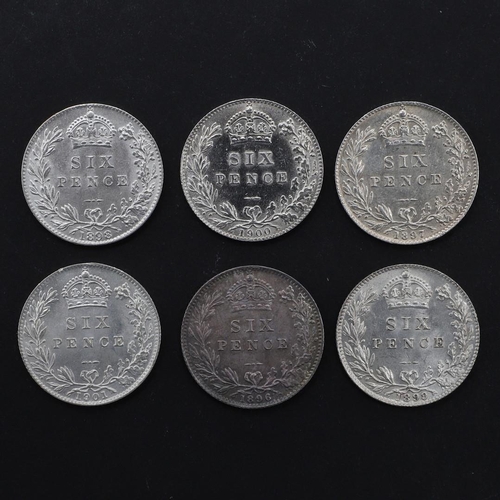 888 - A COLLECTION OF SIX LATE VICTORIAN SIXPENCE, 1896 AND LATER. Six Queen Victoria sixpence, older veil... 