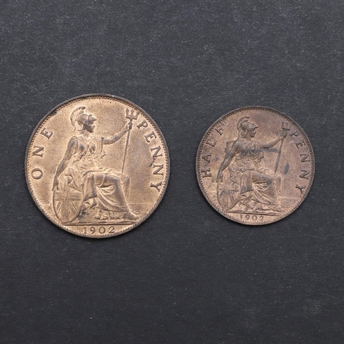 890 - AN EDWARD VII PENNY AND HALF PENNY FOR 1902. An Edward VII Penny, bare head r. reverse with seated f... 