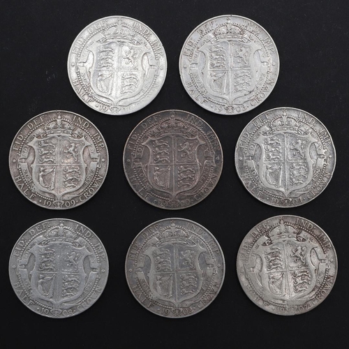 893 - A COLLECTION OF EDWARD VII HALFCROWNS. 1902 AND LATER. Edward VII Halfcrowns, bare head r. reverse w... 