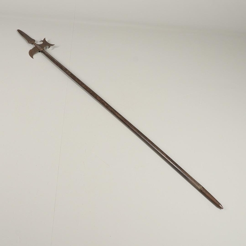 120 - AN UNUSUAL MID 18TH CENTURY SERGEANT's  HALBARD. The blade with central pointed spike above a broad ... 