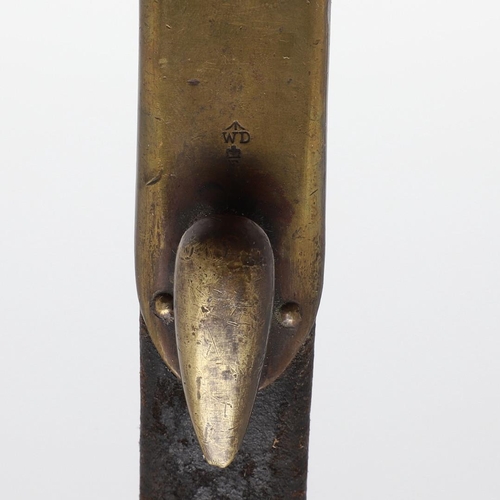 122 - A BRITISH MARTINI HENRY SOCKET BAYONET AND SCABBARD. With a 55cm triform blade with pointed tip, mar... 