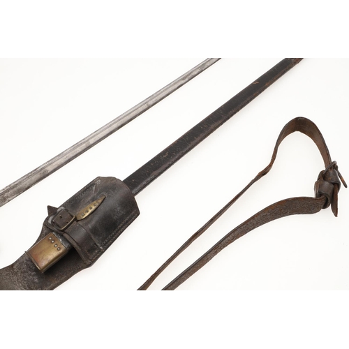 123 - A SOCKET BAYONET AND SCABBARD BY A DEAKIN & CO. With a 44cm blade three sided blade with concave sid... 