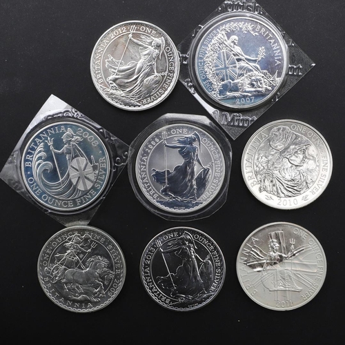 939 - A COLLECTION OF SILVER BRITANNIA ISSUES 2006 - 2013. A collection of Elizabeth II silver one ounce f... 