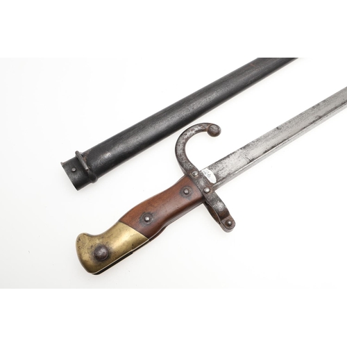 128 - A 19TH CENTURY FRENCH 1874 PATTERN BAYONET AND SCBBARD. With a 52cm pointed single edged blade with ... 