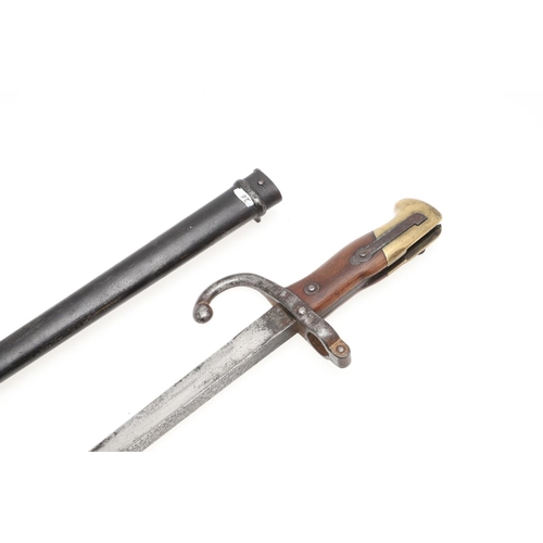 128 - A 19TH CENTURY FRENCH 1874 PATTERN BAYONET AND SCBBARD. With a 52cm pointed single edged blade with ... 