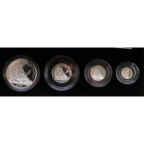 941 - A ROYAL MINT BRITANNIA SILVER PROOF FOUR COIN COLLECTION, 2007. A four coin silver proof collection ... 