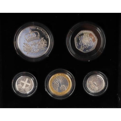 944 - A ROYAL MINT SILVER PROOF 2010 CELEBRATION COIN SET. A Royal Mint five coin set; 50p, £1.00 (2), £2.... 