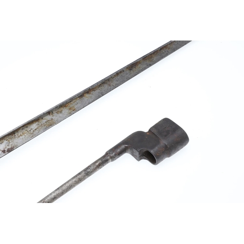 129 - A 19TH CENTURY FRENCH CHASSEPOT BAYONET AND A SPIKE BAYONET. A French bayonet with a 52cm single edg... 