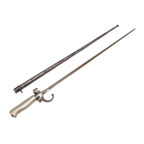 130 - A FRENCH 1886 PATTERN LEBEL EPEE BAYONET AND SCABBARD. With a 52cm cruciform blade, with forward fac... 