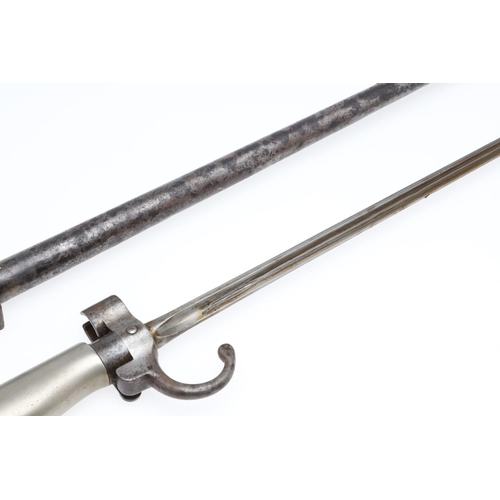 130 - A FRENCH 1886 PATTERN LEBEL EPEE BAYONET AND SCABBARD. With a 52cm cruciform blade, with forward fac... 