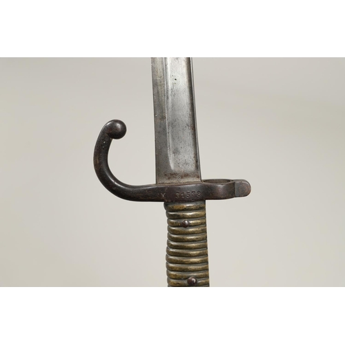 131 - A FRENCH 1886 PATTERN LEBEL EPEE BAYONET AND SIMILAR SWORD BAYONET AND SCABBARD. An Epee baynoet wit... 